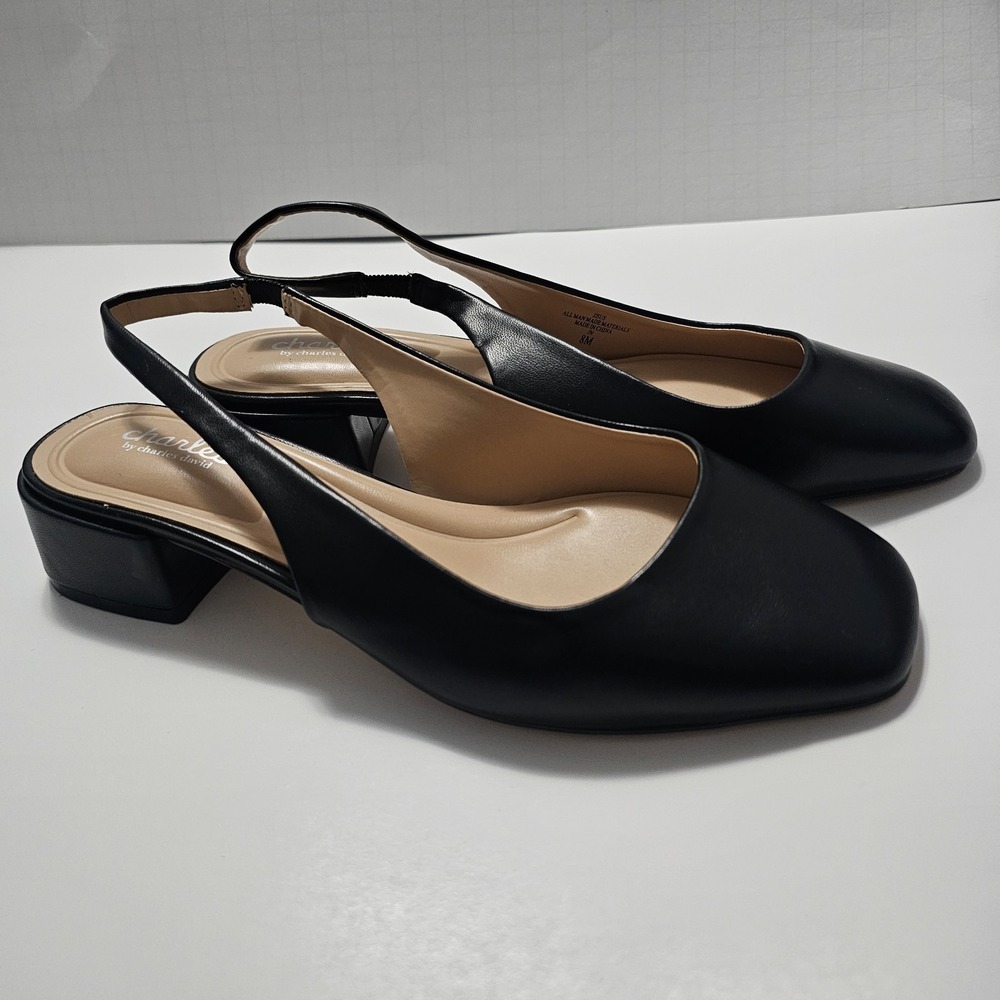 Charles by Charles David Zeus Black Slingback Pumps Square Toe Block Heel 8M